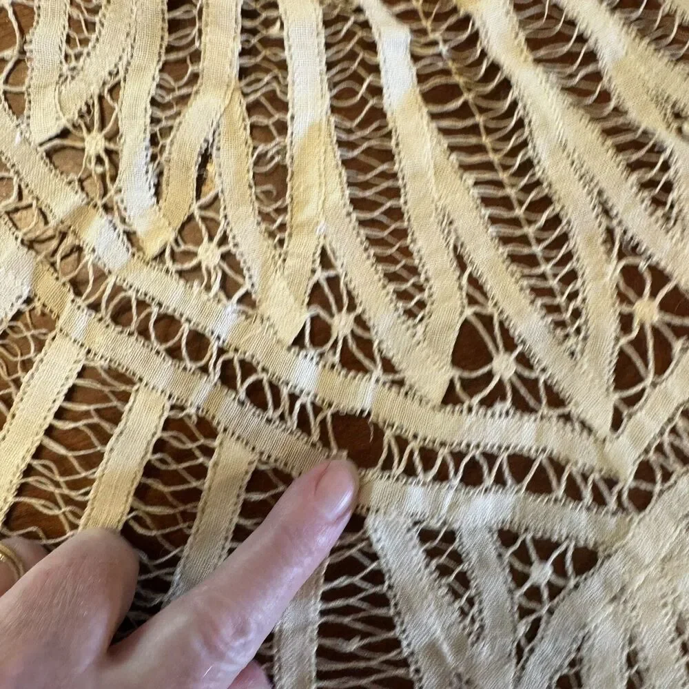 Antique Square Battenburg Lace Table Cloth 42” Square Hand Stitches